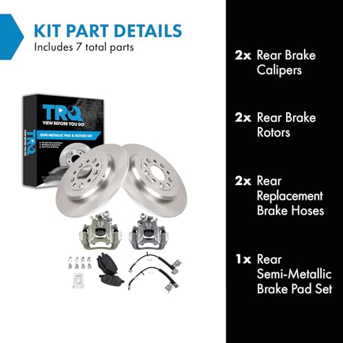 Image of TRQ Rear Brake Pad and Rotor Set Semi Metallic Rotors Calipers Compatible with 2011 Ford Explorer