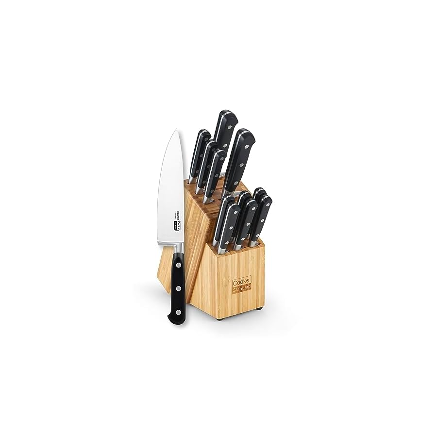 Cooks Standard Kitchen Knife Set with Block 12-Piece, Stainless Steel Forge High Carbon German Blade with Expandable Bamboo Storage Block for Extra Slots, Black