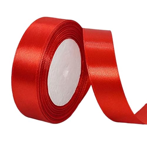 20mm Red Satin Ribbon Polyester Ribbon 22M Thick Polyester Fabric Ribbons for Cake Decoration DIY Project Valentines Day Gift Wrapping Party Balloon and Hair Bows Decoration