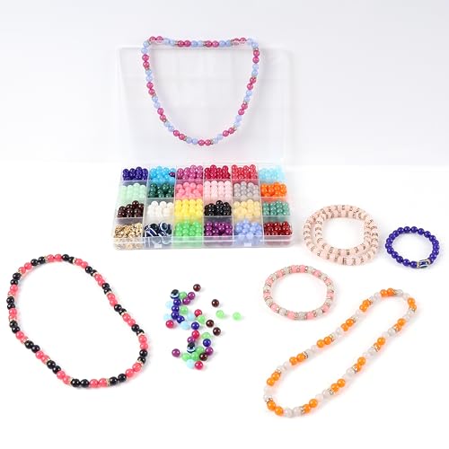 Image of ambitieux Diy Bracelet Making Kit - 600+ Pcs 24 Colorful Beads, 10M Elastic Thread, Jute Bag, And Cutter - Gift For Girls Birthdays (Moon 8Mm),Multicolor