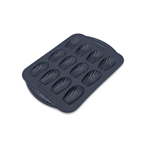 Backhaus FlexBake Moule à Pâtisserie Silicone - Muffins, Madeleines, Mini Cupcakes - Silicone Platinium Antiadhésif, Sans BPA (Madeleines 12 cavités - Noir)