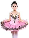 ORIDOOR Girl's Camisole Skirted Leotard Ballet Dress Lace Sequin Tutu Skirt Swan Ballet Costumes (Tag 140 - Age 10-11, C1-Pink)