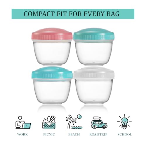 Image of KITCHENACE,Modernise your living Small Plastic Containers 150ml | Ideal for Lunch, Dips, Salad Dressing, Spices, Nuts & Dry Fruits | Airtight, Leakproof, Compact Storage Set of 4 Snap'n Go Assorted