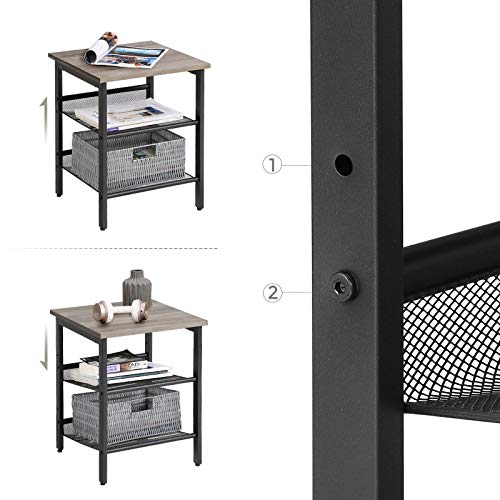 Vasagle Indestic End Table, Nightstand With 2 Adjustable Mesh Shelves, Stable Metal Frame, Easy Assembly, For Living Room, Greige + Black #TOP6