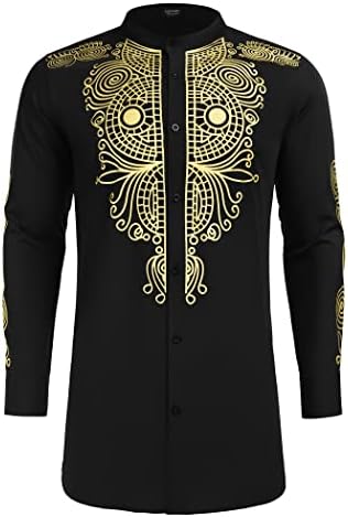 COOFANDY Men's African Dashiki Print Shirt Long Sleeve Button Down Shirt Bright Color Tribal Top Shirt