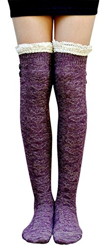 AM Landen Wool Blend Knit Boot Socks/Over Knee Socks/Leg Warmer(Ruffle Purple)