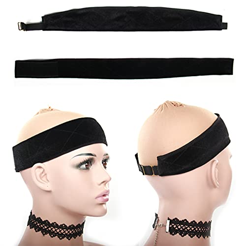 TOBBST 2 Pieces Wig Grip Band or Hat No Slip Three Kinds/Pack Headband Velvet Wig Band with Adjustable Hook or Loop Fastener (Black)