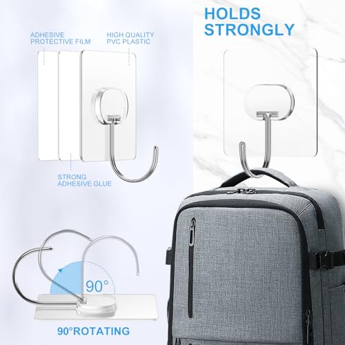 JINSHUNFA Adhesive Wall Hooks 13LB Heavy Duty No Drill Large Transparent Waterproof Hooks for Bathroom Kitchen Towel Coat 12 Pack by JINSHUNFA - Image 5