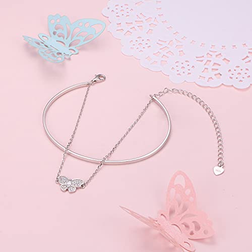 Yearace Layered Butterfly Bracelet For Women, S925 Sterling Silver Butterfly Charm Adjustable Cubic Zirconia Link Bracelet Birthday Jewelry For Women Girls #TOP4