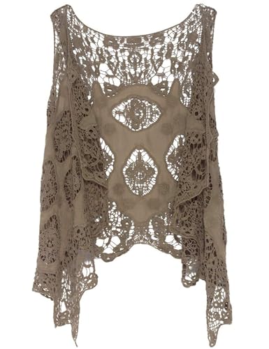 Image of FindThy Women's Hollow Knitting Stitch Cardigan Open Front Draped Boho Hippie Crochet Vest