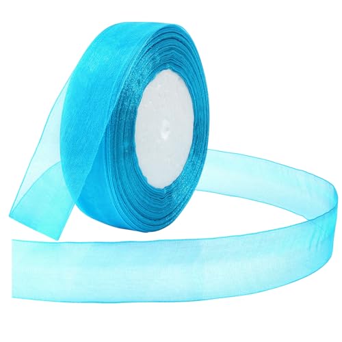 Loomesh Turquoise Ribbon for Gift Wrapping 1 inch Tulle Organza Ribbon