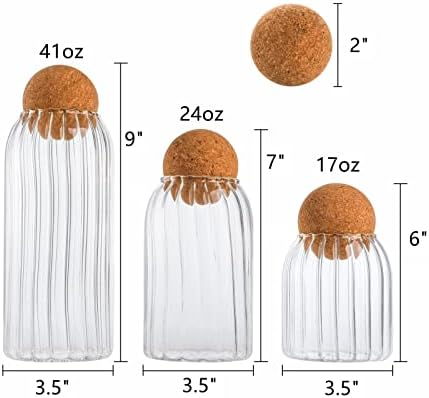 Dicunoy Set of 3 Glass Jars, Glass Food Storage Container Sets with Wood Lid Ball for Kitchen Counter, Storage Canister Set for Tea, Coffee, Spice, Sugar, Salt, Flour (500ml, 800ml, 1200ml)