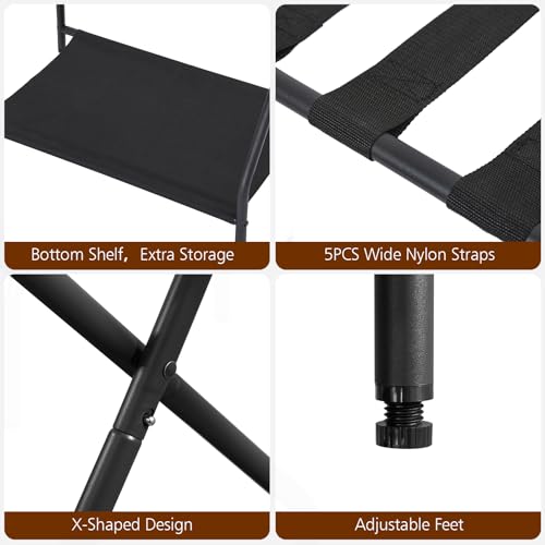 AMHANCIBLE Luggage Rack, Set of 2, Foldable Suitcase Stands for Guest Room, Metal Luggage Holder with Storage Shelf for Bedroom, Hotel, Easy Assemble, Black HLR02BK by AMHANCIBLE - Image 6