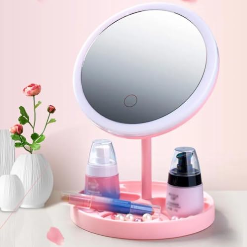 Espelho Maquiagem Redondo De Mesa Led Ring Light Com Cabo Usb Luminária Branco Quente Com Base Organ