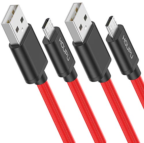 [2-Pack] HOUPU 6ft Micro USB Cable - Nylon Braided, Fast Charging and Sync Data Cord for Android, Samsung, Kindle Fire, LG, HTC, Nokia, Sony, Motorola - Red