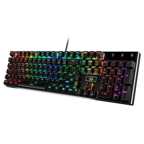 Redragon K556 RGB LED Backlit Wired Mechanical Gaming Keyboard, 104 Keys Hot-Swap Mechanical Keyboard w/Aluminum Base, Upgraded Socket and Noise Absorbing Foams, Quiet Linear Red Switch | Ro