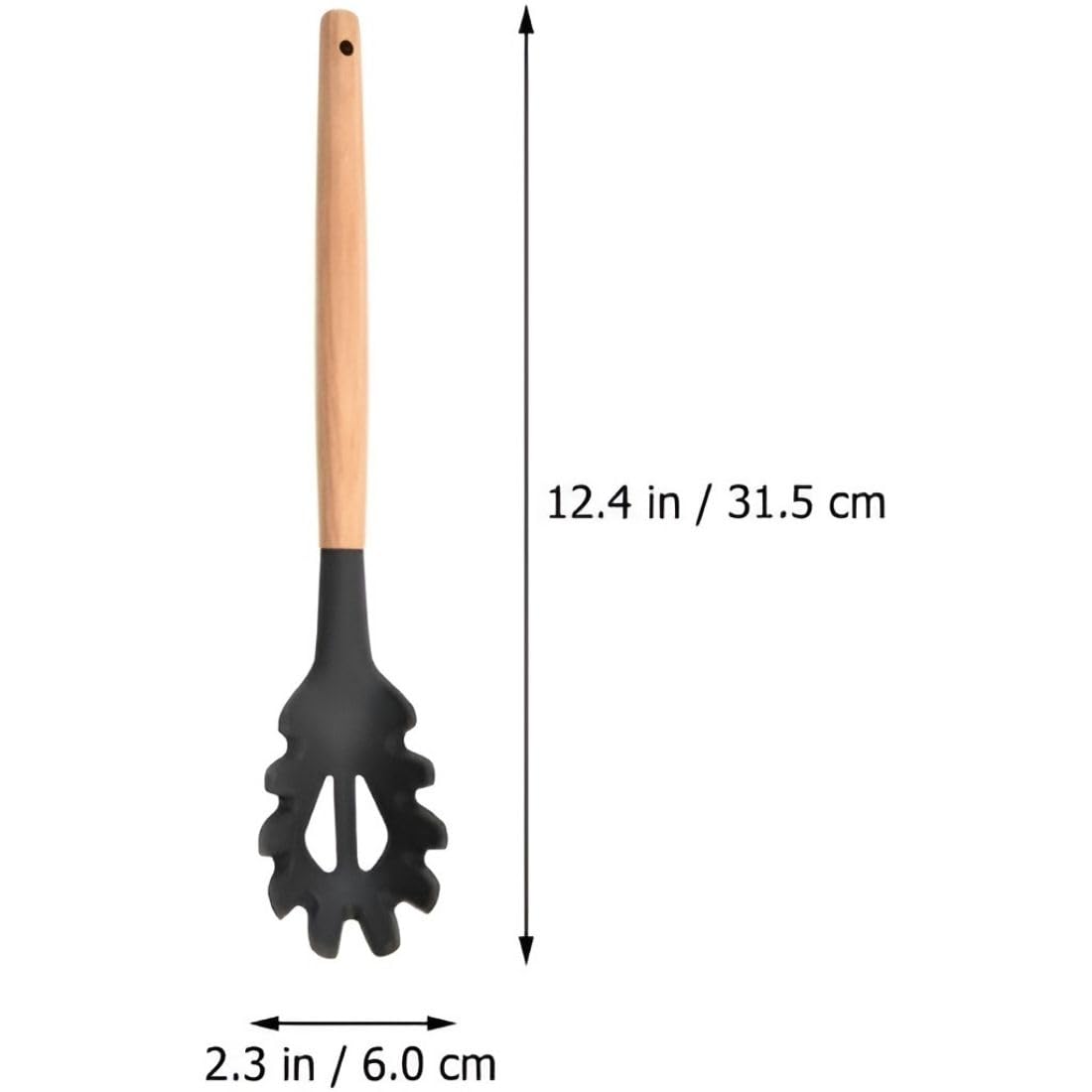 Besillia Silicone Spaghetti Pasta Fork, 31.5cm Noodle Spoon, Pasta Spoon with Wooden Handle, Spaghetti Server for Cooking, BPA-Free (Pack of 2, Black) 1