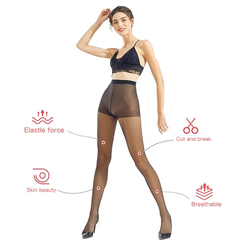 15D Women's Summer Thin High-waisted Tight-fitting Pantyhose Anti-hooking Not Out of Gear Wearable Stockings High Elasticity Comfortable Skin Stockings (Black T-Crotch Without Trace)3