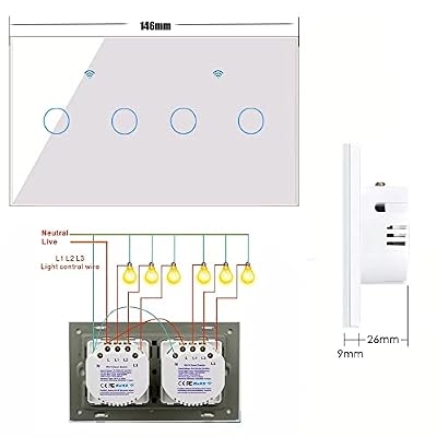 WiFi Smart Wall Light Switch 10A Glass Touch Panel WiFi Interuptor Wireless Remote Control Tuya Voice Control 5-Gang Black tuya