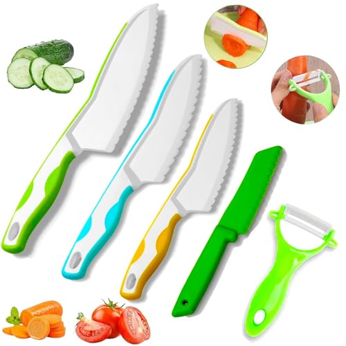 Goodchef Kindermesser (5-teiliges), kinder küchenutensilien für Kindermesser ab 2 Jahren, BPA-frei & sicheres Lernmesser,Montessori-Lernspielzeug zum Zerschneiden, Geschenk für Kinder Koch