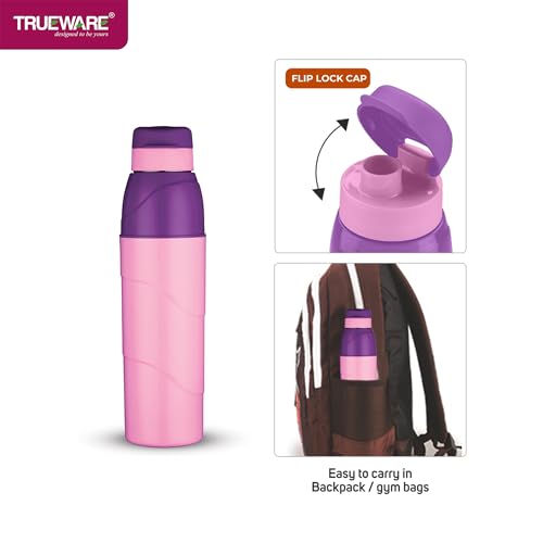 Image of Trueware Wave 500 ML Plastic Insulated Water bottlle for Cold Water, BPA Free, Food Grade, Leak Proof, Airtight (Purple)