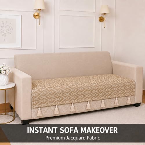 Image of STITCHNEST 'Nomad Weave Collection' 1 Seater Sofa Cover|Elegant Jacquard Fabric, Decorative Tassels, Washable & Durable for Modern Living25