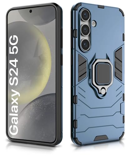 Image of WOW IMAGINE Shock Proof Back Case Mobile Cover for Samsung Galaxy S24 5G | Back Cover Case (Tough Armor | Hybrid PC + TPU | Ring Holder & in-Built Kickstand | Blue)