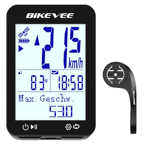 Bikevee GPS Fahrradcomputer Kabellos IPX7 Wasserdicht 2.4'' FSTN Display 28H Akku Out Front Extended Mount (Schwarz)