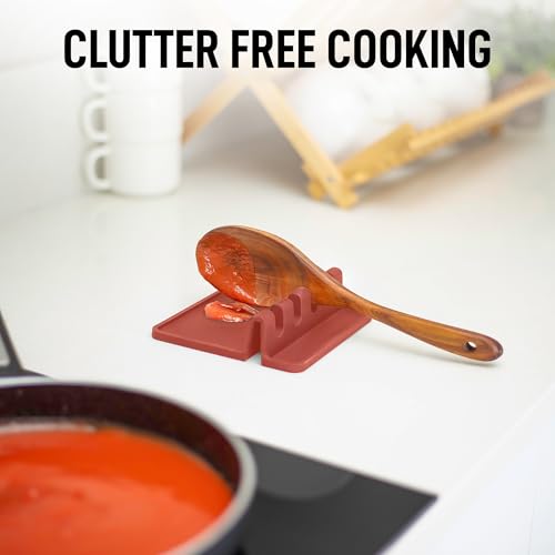 Image of Zulay Kitchen Silicone Utensil Rest with Drip Pad for Multiple Utensils - BPA-Free, Heat-Resistant Spoon Rest & Spoon Holder for Stove Top - Kitchen Utensil Holder for Ladles & Tongs - Canyon Rose