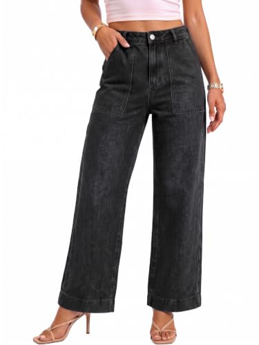 Flowyair Womens Wide Leg Jeans Casual High Waisted Baggy Denim Pants