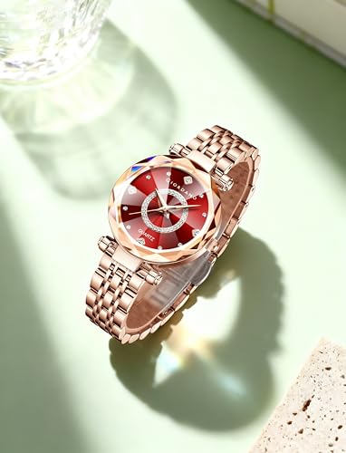 Giordano Analog Watch for Women, Rose Gold, Red - Image 5