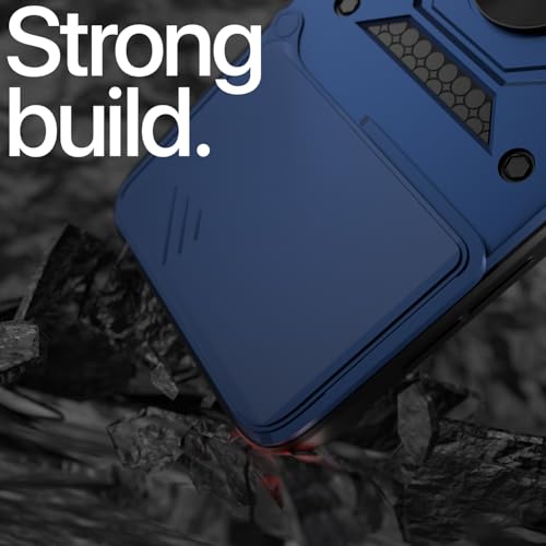 Image of Pikkme Back Cover for iQOO 15 5G | 360 Protection Case | Sliding Camera Shield Cover & Ring Holder Stand D10 Tough Armor Bumper Case (Blue)