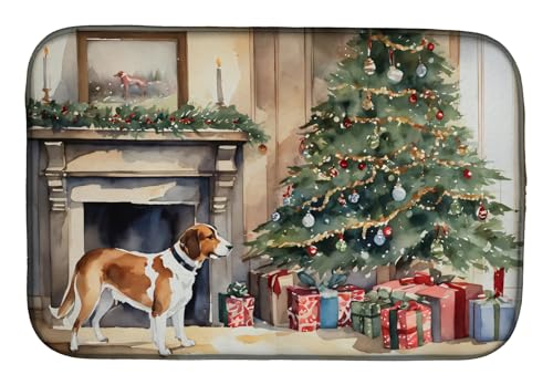 Caroline's Treasures DAC2652DDM English Foxhound Cozy Christmas Dish Drying Mat Absorbent Dish Drying Mat Pad for Kitchen Counter Dish Drainer Mat for Countertop, 14 x 21", Multicolor