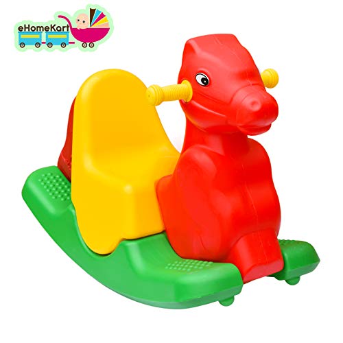 Image of eHomeKart Rocker for Kids - Multi-Color Plastic Horse Ride-on Toy - Perfect for Indoors and Outdoors - for Boys and Girls (84 x 31 x 46 cm (Horse Rocker)