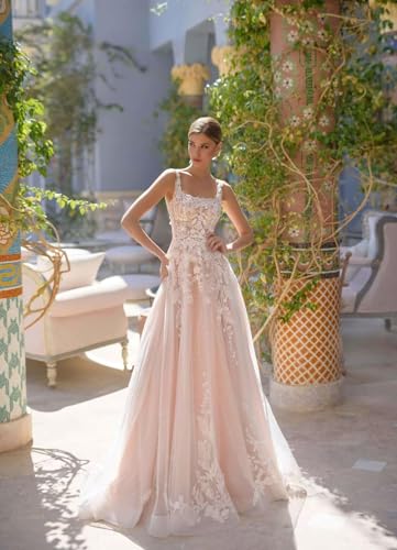 Women's Boho Wedding Dresses for Bride Corset Lace Tiny Florals A-Line Tulle Evening Formal Gowns WD0014