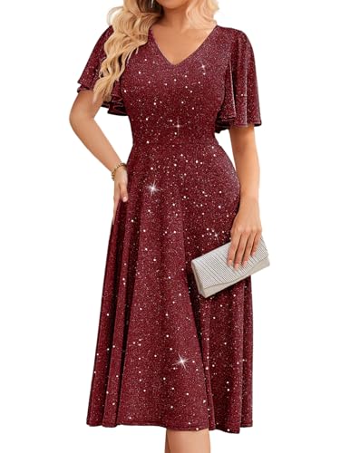 Image of Bridesmay Women's Formal Wedding Guest Dress for Women 2026 Short Sleeve Fit and Flare Tea Party Dresses