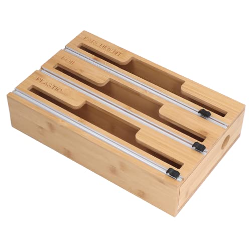 Organize Your Kitchen With Sustainable Living: Easy To Use Bamboo Clean Cut Cling Wrap Dispenser - Perfect Food Storage Accessory And Utility Gadget For Kitchen Organization Wood #TOP5