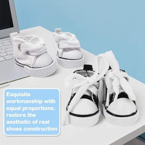 Xerteam 2 Paar Puppenschuhe für 15–17 cm große Puppen, Fashion Canvas-Schuhe, Süßes Plüsch Puppenzubehör (Weiß, Schwarz Turnschuhe)