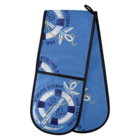 Double Oven Glove with Nautical Anchor Design Cover