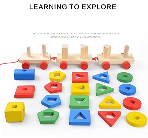 Image of PLUSPOINT Wooden Shape Sorting & Stacking Block Train Toy Colour sorter and Stacking Game Block Puzzle Toy Pull Early Learning Educational Toddler Gift for 3 Year+ Kids (Shape Sorting Train)