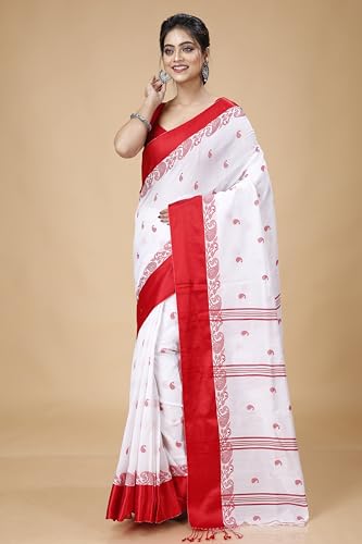 Image of Women's Traditional Handloom Zari Work Lata Border Cotton Silk Saree With Blous Piece