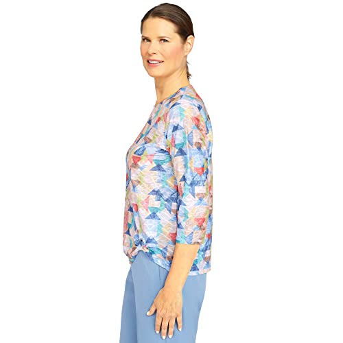 Alfred Dunner Women's Petite Geometric Texture Grommet Hem Top Size PM Multi