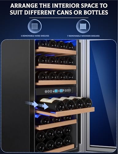 GarveeHome Dual Zone Freestanding Wine Fridge - 28 Bottle Capacity, 24" Built-in Wine Cooler Refrigerator with Safety Child Lock for Red, White, Champagne, or Sparkling Wine - Stainless Steel
