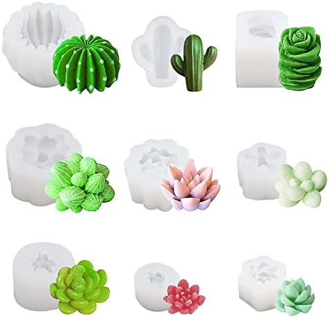 9 Pack Succulent Silicone Mold,Flower Resin Mold,Silicone Candle Molds.3D Cacti Candle Mold Silicone for Scented Candles Soaps Making, Wax, Resin Casting,Soap Cake Dessert Mousse Mold DIY Mould