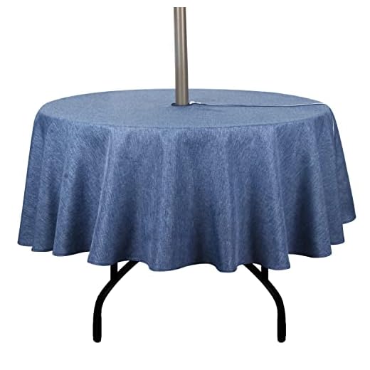 youngseahome Outdoor-Tischdecke, knitterfrei, schmutzabweisend, wasserdicht, Polyesterstoff, Tischdecke mit Reißverschluss, Schirmloch für Picknick/Party/Abendessen, Terrasse, Garten (152,4 cm, rund,
