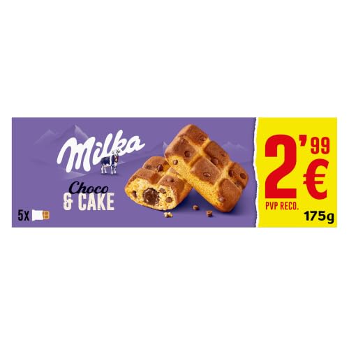 Milka Cake & Choc Bizcocho con Pepitas y Relleno de Chocolate, 175g | Bizcocho Milka con pepitas y relleno de chocolate, para disfrutar en cualquier momento del día