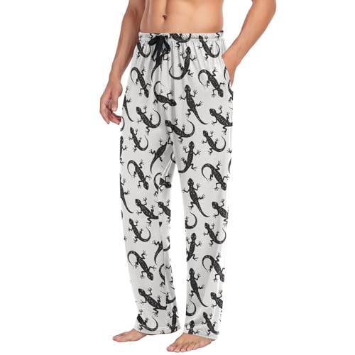 Vdsrup Men's Pajama Pants Black Gecko Pajama Pants for Men PJs Bottoms Drawstring Pockets Sleep Lounge Pants S4