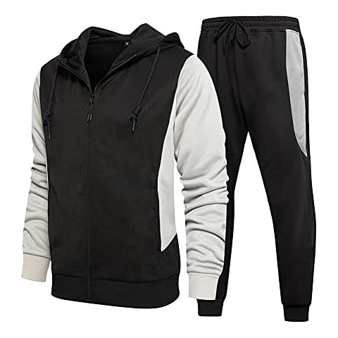 AOTORR Mens Tracksuit Set Full Zip Hooded Jacket Jogging Tops Bottoms Sweatshirt Suit with Pockets TZ101 Black 2XL Cover