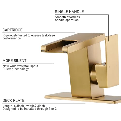Image of AVSIILE LED Bathroom Sink Faucet, Brushed Gold, Waterfall, Side Handle
