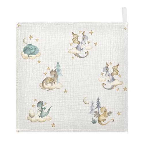 Image of vvfelixl Dragon Baby Baby Burp Cloths Babys Muslin Washcloths for Boys Girls Cotton Babys Face Towel for Newborn Infants Soft and Absorbent 11.8 X 11.8 in, 5 Pack